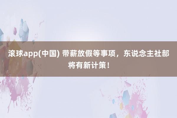 滚球app(中国) 带薪放假等事项，东说念主社部将有新计策！