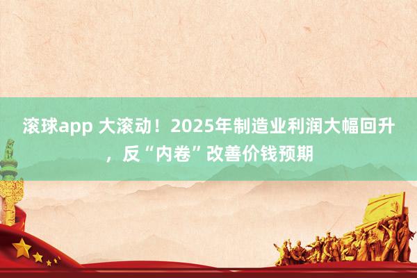 滚球app 大滚动！2025年制造业利润大幅回升，反“内卷”改善价钱预期