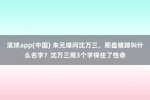 滚球app(中国) 朱元璋问沈万三，那盘猪蹄叫什么名字？沈万三用3个字保住了性命