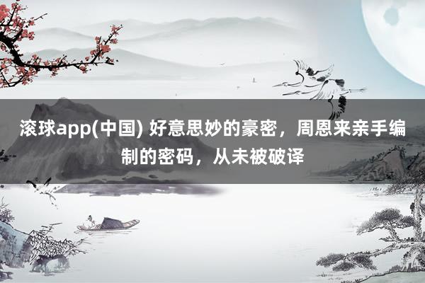 滚球app(中国) 好意思妙的豪密，周恩来亲手编制的密码，从未被破译