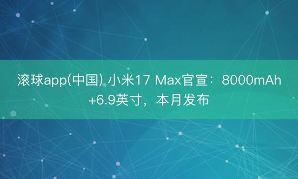 滚球app(中国) 小米17 Max官宣：8000mAh+6.9英寸，本月发布