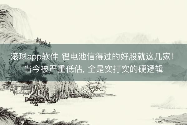 滚球app软件 锂电池信得过的好股就这几家! 当今被严重低估， 全是实打实的硬逻辑