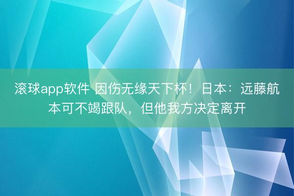 滚球app软件 因伤无缘天下杯！日本：远藤航本可不竭跟队，但他我方决定离开